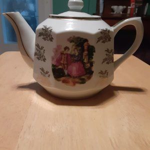 Vintage Japan Teapot Courting Couple in Garden Floral Decoration Gold Trim